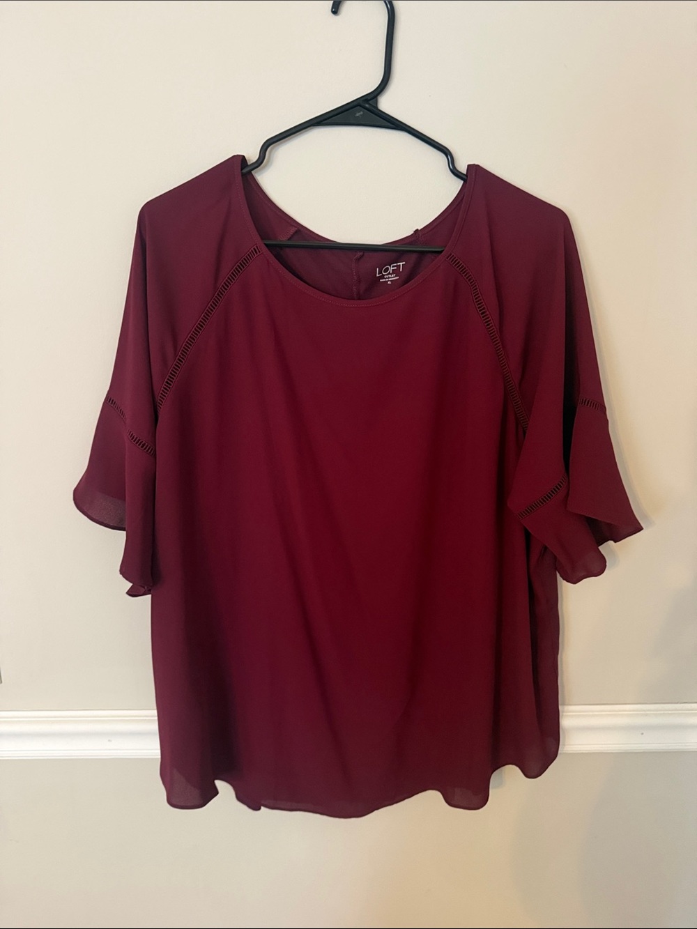 LOFT Maroon Flutter Sleeve Blouse